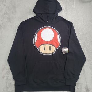Super Mario Hoodie Mens 3XL Black Pullover Power Up Mushroom Nintendo Graphic